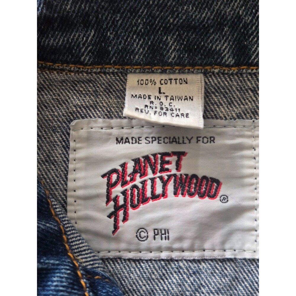 Vtg Planet Hollywood Embroidered Denim Trucker Jacket Size Large *Read* - Picture 4 of 9
